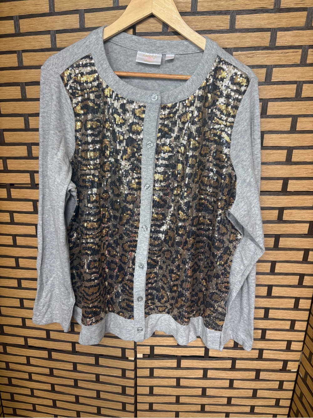 Belle by Kim gravel gray sequin Caridgan size xl